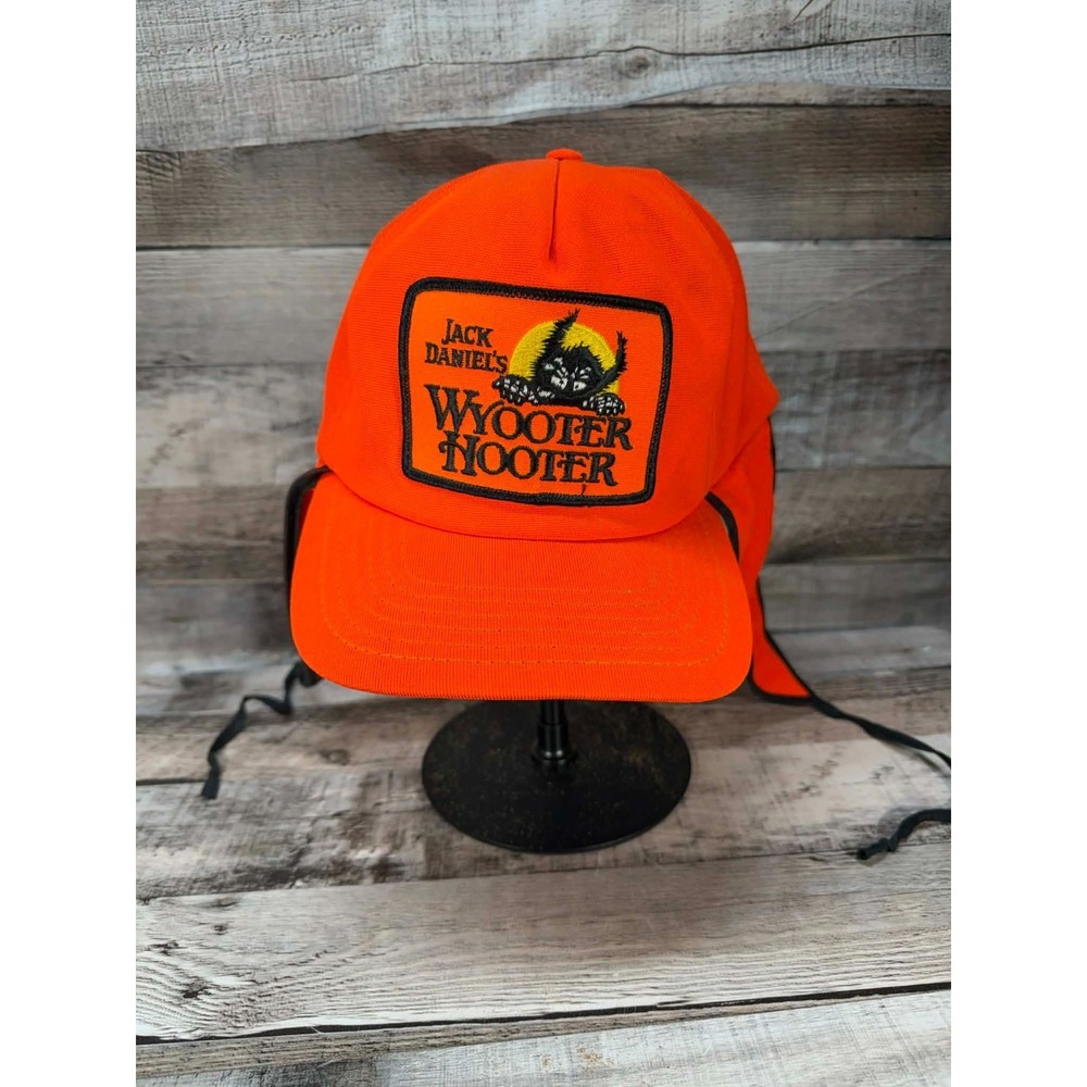 VTG Jack Daniels NEW ERA Wyooter Hooter Hat Cap Orange SnapBack with Ear Flaps